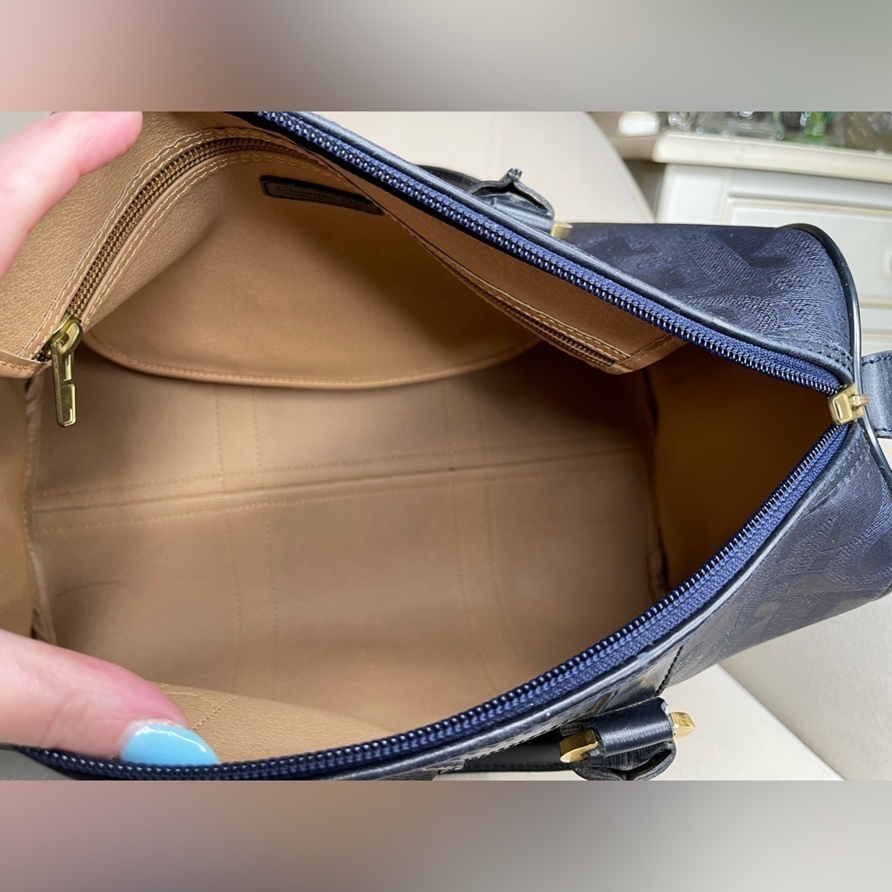 Vintage Christian Dior Coated Canvas Boston Bag Diorissimo PVC Leather Navy Gold - Picture 11 of 11